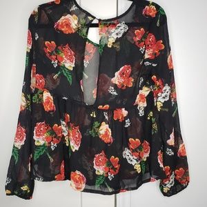 Truth NYC Size L Sheer Baby Doll Blouse Open Back